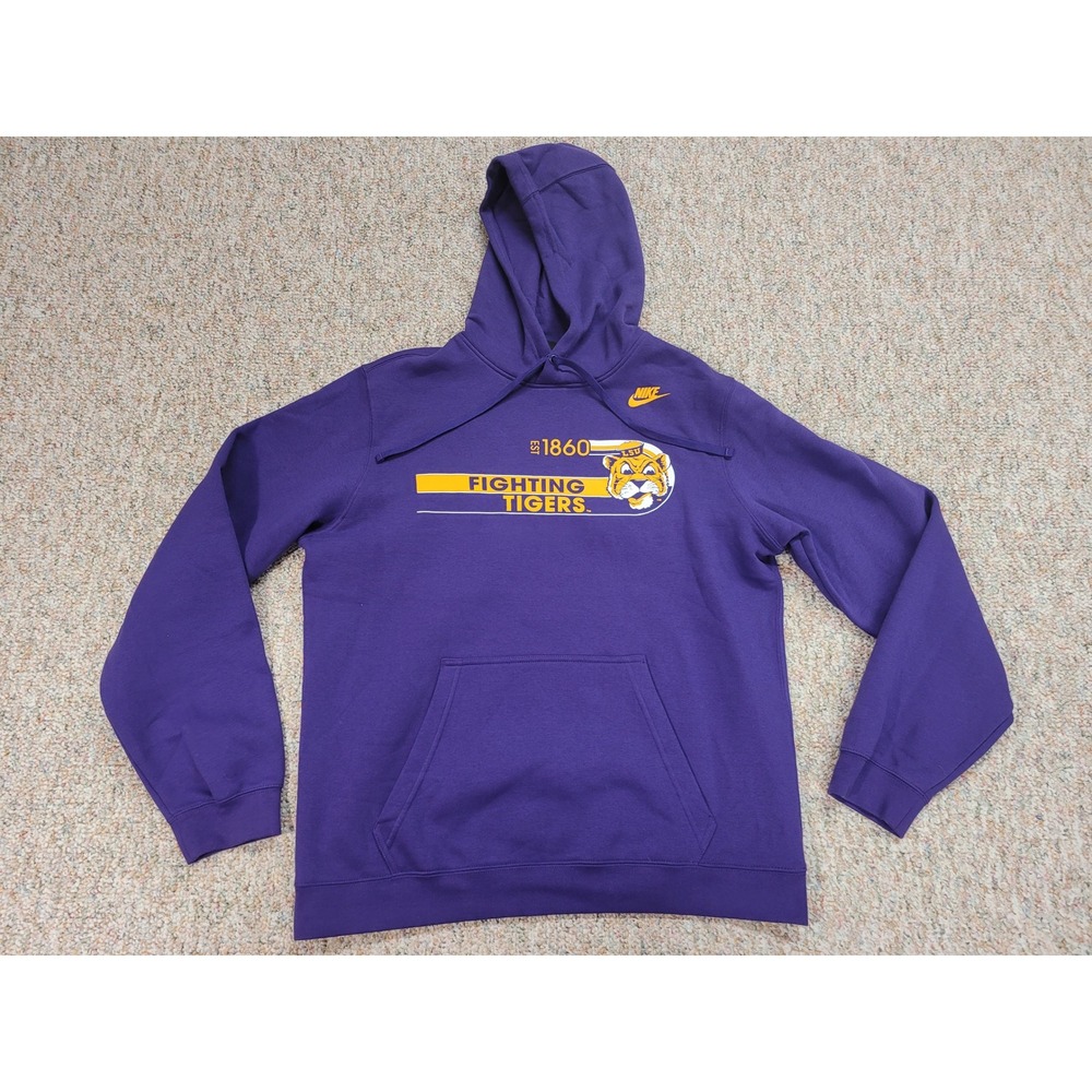 Nike LSU Fighting Tigers Hoodie Men Large Purple Pullover Sweatshirt NCAA Sports